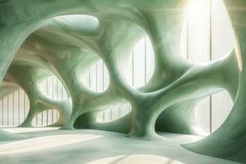 Poster - A bright, sunlit art piece featuring an airy organic structure with open and inviting space