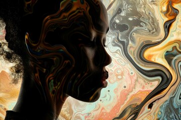 Poster - Silhouette of a person against a beautifully swirled colorful abstract art background