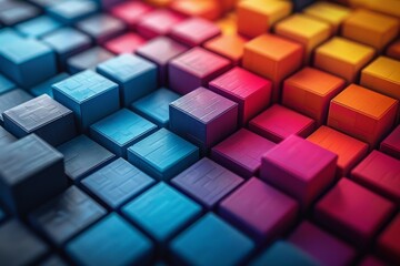Poster - A close-up of an array of multicolored geometric cubes creating an engaging and dynamic pattern