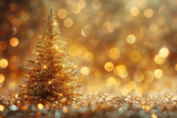 Poster - A festive Christmas tree fully adorned with golden lights showcasing a warm, vibrant holiday spirit and blurred lighting effect