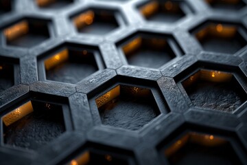 Poster - Intricate hexagonal pattern with a glowing effect, presenting a futuristic and technological visual