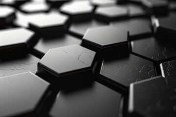 Poster - Artistic display of geometric black tiles with a shiny, sleek surface, indicative of elegance and luxury