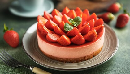 Wall Mural - strawberry cheesecake close up