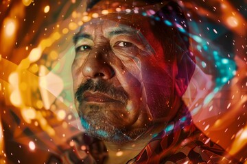 Aufkleber - Artistic representation with colorful light effects and bokeh creating a vivid abstract background