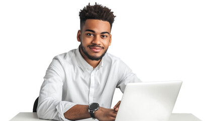 African American guy working on laptop
