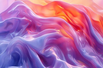 Poster - An abstract vibrant wavy texture blending pink and blue hues, resembling a virtual fluid silk fabric