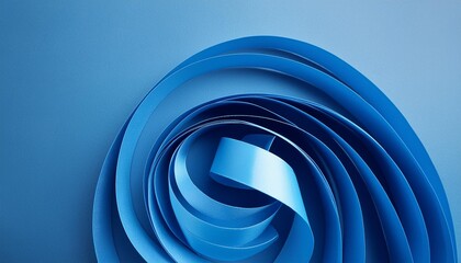 Wall Mural - 3d render abstract blue background with curly paper ribbons modern minimalist wallpaper