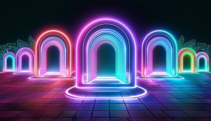 Wall Mural - an array of neon portals each a gateway to a different dimension of luminosity