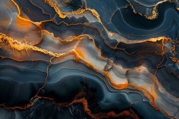 Poster - Detailed abstract image featuring blue and gold marblesque texture representing luxury and elegance