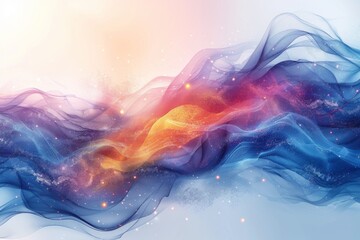 Poster - A dynamic and colorful abstract wave pattern with sparkling stars and hues ranging from blue to pink The image emanates a sense of motion