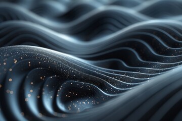Poster - An elegant digital artwork featuring sleek wave patterns and subtle sparkles against a deep blue background