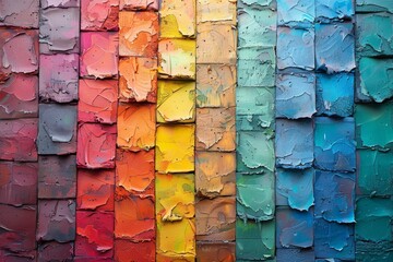 Poster - An artistic array of textured paint strokes in various colors creating a vibrant and abstract pattern on a wall