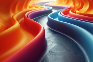 Poster - An abstract image with silky waves transitioning from vibrant orange to cool blue tones