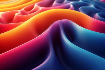 Poster - an abstract 3d illustration with a smooth, colorful gradient across wave-like textures, giving a sen