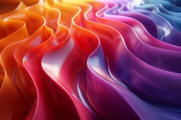 Poster - This digital artwork showcases an undulating 3D texture with a smooth transition from warm to cool colors, resembling flowing silk