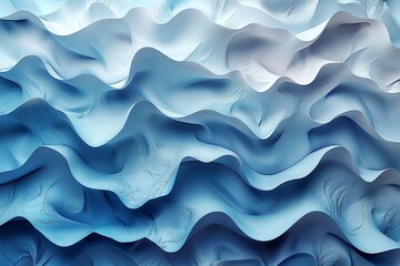 Poster - The image depicts a soft 3D digital rendering of a flowing abstract wavy texture in calming shades of blue