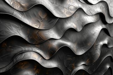 Poster - A monochrome abstract image with undulating, wave-like textures overlaid on a smooth surface
