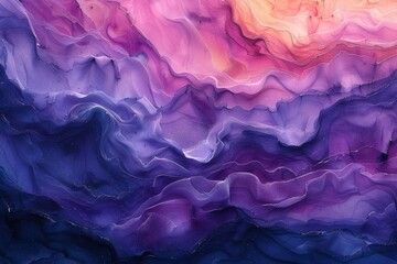 Poster - An artistic composition with shades of purple and pink, creating an abstract wavy texture resembling a geological formation