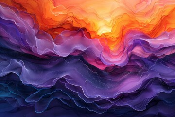 Poster - Dynamic and colorful abstract painting featuring waves in shades of orange and purple, suggesting fluid motion