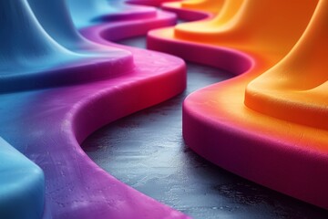Poster - Closeup of a colorful abstract with smooth curves and flow, resembling paint or melted plastic