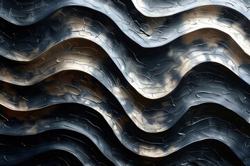 Poster - Close-up of an abstract wavy metal texture pattern with a futuristic and artistic design