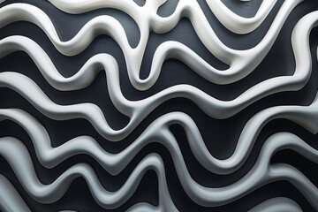 Poster - Monochrome image of an abstract 3D wavy surface pattern, creating a rhythmic and harmonious visual
