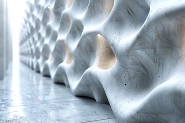 Poster - An abstract image of a white architectural corridor with spherical features on walls, evoking a futuristic vibe
