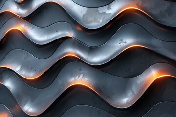 Poster - Dark abstract waves with glowing orange neon accents creating a futuristic and elegant visual experience