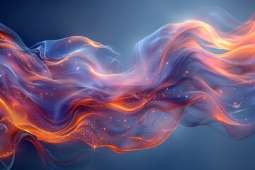 Poster - Captivating image featuring soft, translucent waves that flow in a silk-like manner, tinted with shades of blue and orange
