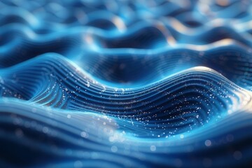 Poster - Realistic digital representation of a blue water surface with sparkling light dots resembling sunshine reflections