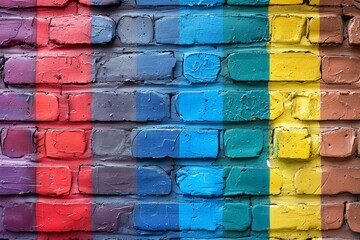 Poster - This close-up image captures a multicolored brick wall with a prominent, rugged texture and visual appeal