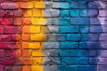 Poster - Various thick paint strokes in bright colors cover the bricks, forming an eye-catching urban canvas