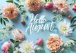 © Nicat - August's greeting adorned with soft & vibrant flowers on a serene blue background