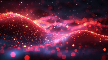 Poster - The world of particle galaxy star abstract ai tech neon glow wave futuristic network background illustration, systems of galaxy, light stream of data hologram.
