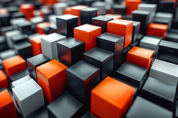 Poster - An artistic 3D rendering of meticulously arranged red and gray cubes creating a visually stunning pattern