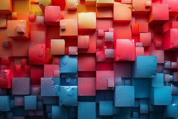 Poster - A playful and colorful arrangement of cubes in a gradient of warm tones creating a welcoming and cheerful artwork