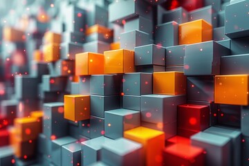 Poster - This image depicts a vibrant array of 3D cubes with glowing edges, creating a dynamic and colorful geometric pattern