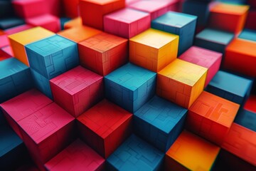 Poster - A captivating image featuring 3D cubes with textured surfaces arranged in a repetitive, colorful pattern