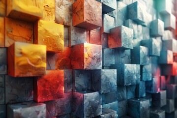 Poster - A close-up image of multicolored, textured cubes, showcasing intricate details and the interplay of light and shadow