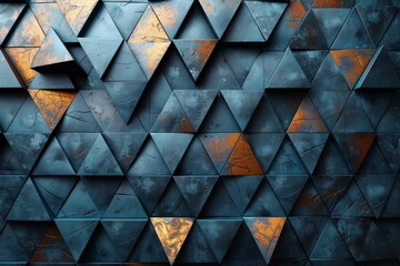 Poster - Dark blue geometric pattern background with striking golden accents that create a luxurious and modern look