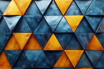 Poster - This image features a harmonious blend of blue and orange tones in a geometric triangular pattern