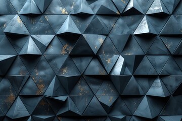 Poster - Detailed image depicting textured dark blue geometric shapes with golden accents, creating a luxurious and modern visual effect