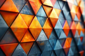 Poster - Vibrant textured surface with geometric triangular shapes in orange, blue, and grey tones