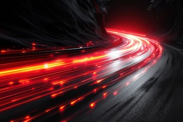 Poster - A nighttime scene featuring a winding road with red and white light trails suggesting high-speed movement and energy