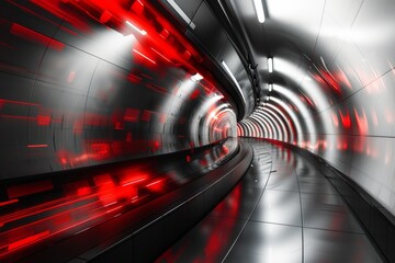 Poster - A modern, sleek tunnel is depicted with dynamic red digital lights, giving an impression of a high-tech environment