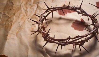 crown of thorns on vintage paper background with blood stains crucifixion of jesus christ