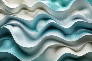 Poster - Gentle abstract image showcasing soft teal and white curvy textures that give a sense of calm and serenity