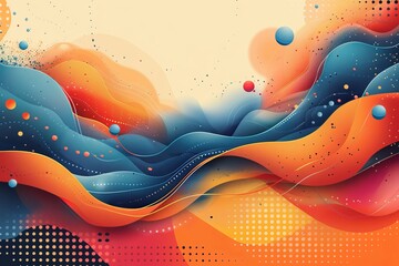 Poster - Dynamic abstract illustration with flowing waves and dots in vibrant colors representing creativity and movement