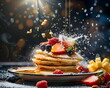 Pancakes mit frischen Beeren / Eierkuchen mit Obst / Pfannkuchen Poster / Leckere Eierkuchen Wallpaper / Ai-Ki generiert