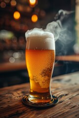 Canvas Print - A glass of a beer with smoke coming out from the top, AI